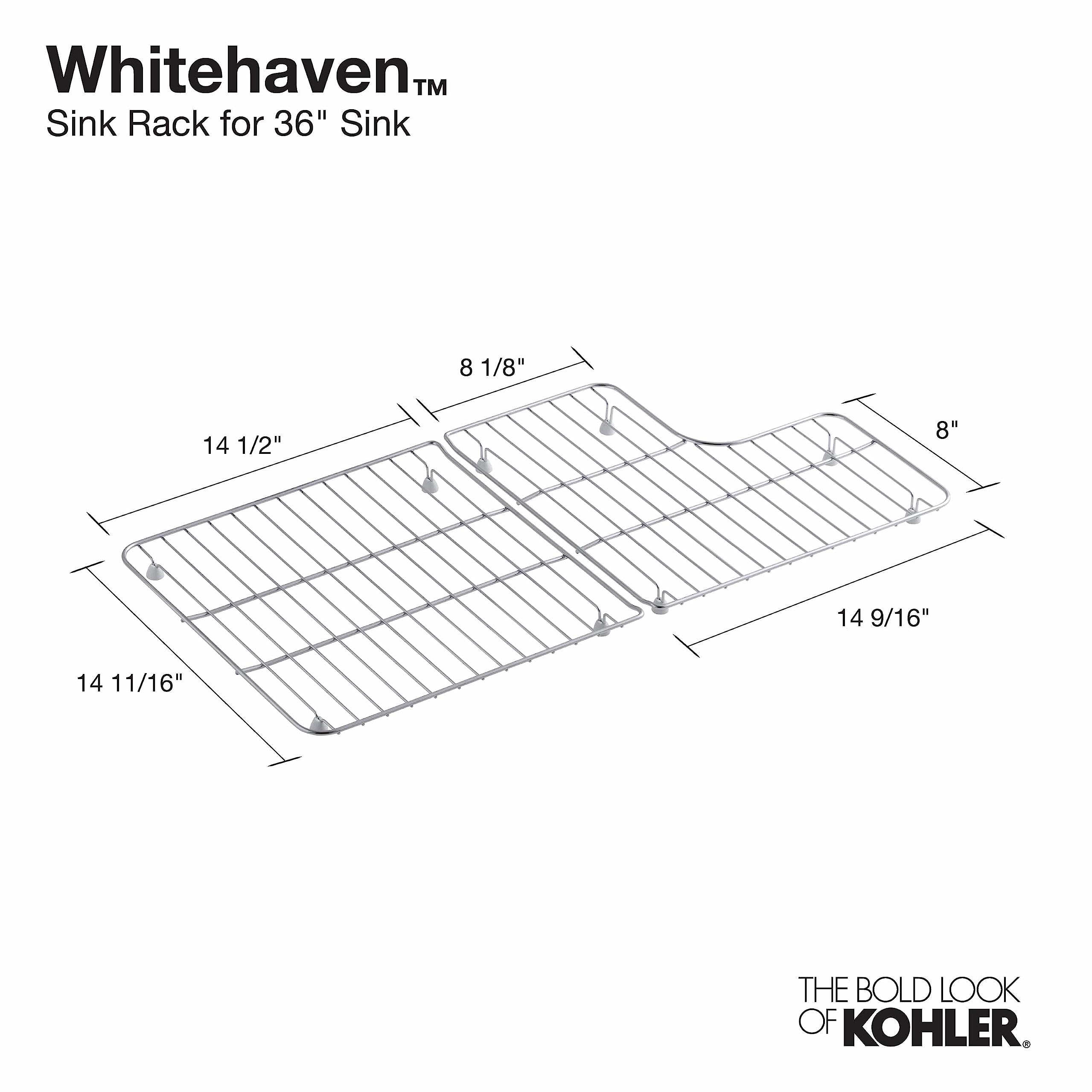 Kohler 6639-St Whitehaven Bottom Basin Rack, Steel Sink Racks For 36'' Whitehaven Sink, Includes Left And Right Racks, Stainless